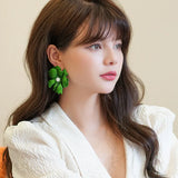 Metal Flower Green Yellow Spray Paint Earrings