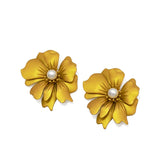 Metal Flower Green Yellow Spray Paint Earrings