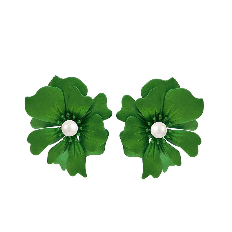 Metal Flower Green Yellow Spray Paint Earrings