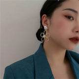 Metal Flower Pearl Earrings European American Style Stud Earrings