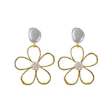 Metal Flower Pearl Earrings European American Style Stud Earrings