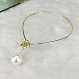 Metal Flower Pearl Choker Necklace Long Jewelry