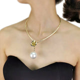 Metal Flower Pearl Choker Necklace Long Jewelry