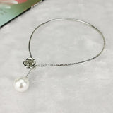 Metal Flower Pearl Choker Necklace Long Jewelry