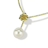 Metal Flower Pearl Choker Necklace Long Jewelry
