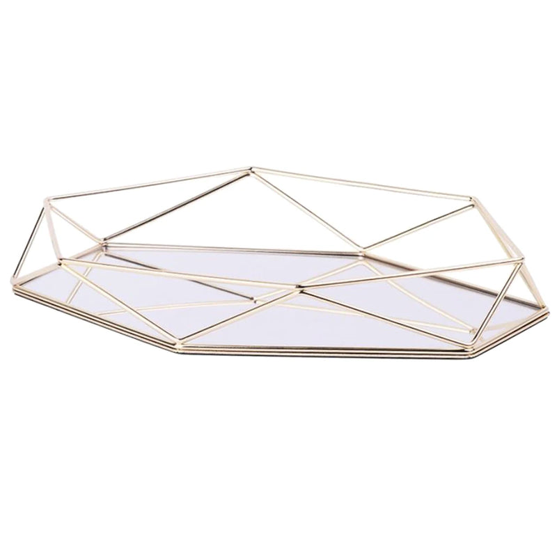 Metal Glass Jewelry Tray Makeup Cosmetic Organizer Storage Box
