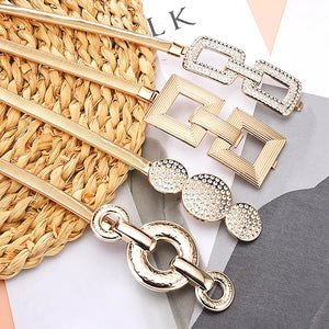 Metal Golden Belts for Women Elastic Waistbands Thin Chain Skinny Belt