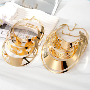 Metal Golden Hollow Heart Torques Necklace Women European Ethnic