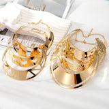 Metal Golden Hollow Heart Torques Necklace Women European Ethnic