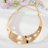 Metal Golden Hollow Heart Torques Necklace Women European Ethnic