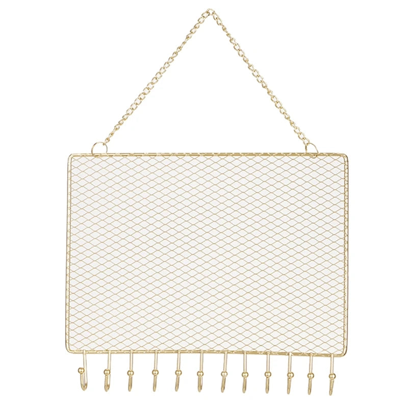 Metal Grid Rectangle Wall Shelf Earring Organizer Jewelry Holder