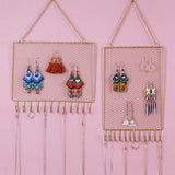 Metal Grid Rectangle Wall Shelf Earring Organizer Jewelry Holder