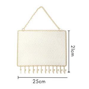 Metal Grid Rectangle Wall Shelf Earring Organizer Jewelry Holder