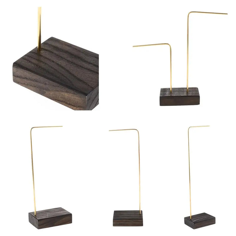 Metal Hanging Jewelry Stand Holder Storage Display Rack with Wooden Base