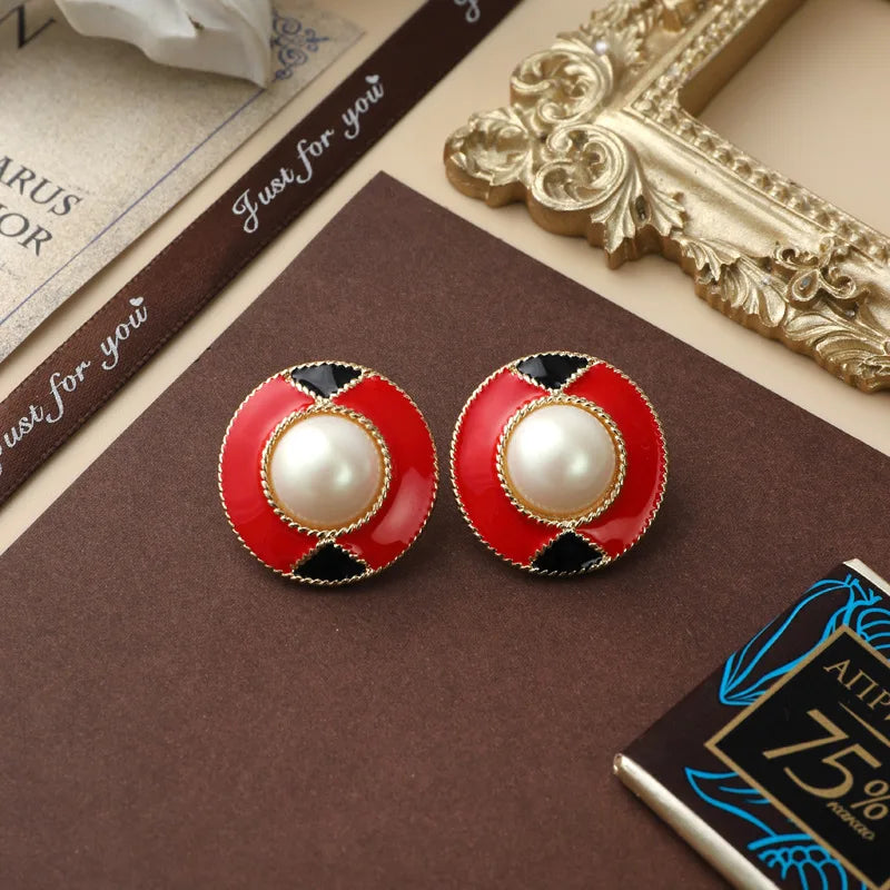 Vintage Enamel Studs Earrings for Women Party Jewelry