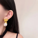 Metal Pearl Earrings European American Style Stud Earrings