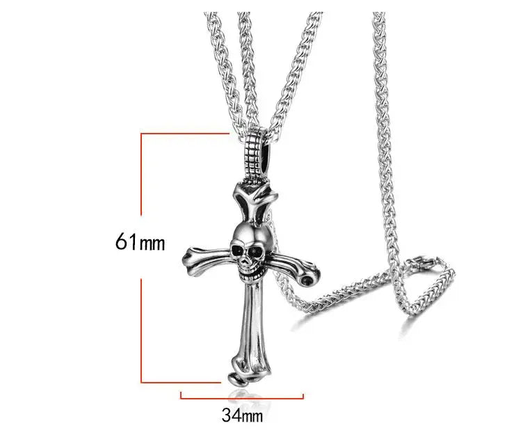 Skull Cross Anchor Pendant Necklace Stainless Steel Men Gift