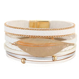 Metal Leaf Charm Leather Bracelet for Women Multilayer Wide Wrap Wristband