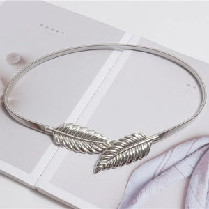 Metal Leaf Pair Buckle Women's Waist Chain Elastic Spring Thin Belt