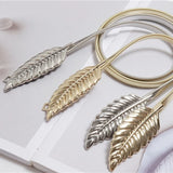 Metal Leaf Pair Buckle Women's Waist Chain Elastic Spring Thin Belt