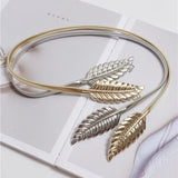 Metal Leaf Pair Buckle Women's Waist Chain Elastic Spring Thin Belt