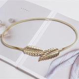 Metal Leaf Pair Buckle Women's Waist Chain Elastic Spring Thin Belt