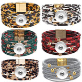 Metal Leopard Magnet Buckle Leather Bracelet Beaded Brass Bracelet