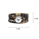 Metal Leopard Magnet Buckle Leather Bracelet Beaded Brass Bracelet
