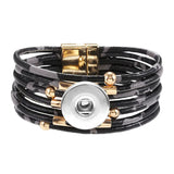Metal Leopard Magnet Buckle Leather Bracelet Beaded Brass Bracelet