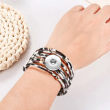 Metal Leopard Magnet Buckle Leather Bracelet Beaded Brass Bracelet