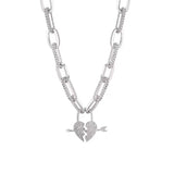 Metal Love Heart Pendant Necklace with Rhinestones