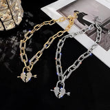 Metal Love Heart Pendant Necklace with Rhinestones