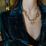 Metal Love Heart Pendant Necklace with Rhinestones