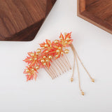 Metal Maple Leaf Hair Combs Pearl Headpieces for Hanfu Dress Party Hair Jewelry