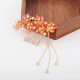 Metal Maple Leaf Hair Combs Pearl Headpieces for Hanfu Dress Party Hair Jewelry