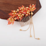 Metal Maple Leaf Hair Combs Pearl Headpieces for Hanfu Dress Party Hair Jewelry