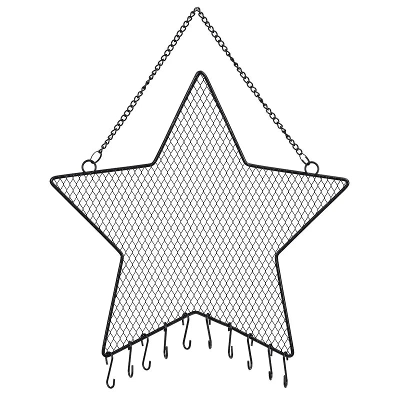 Metal Mesh Wall Hanger with Hooks Star Moon Shape