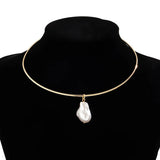 Geometric Pearl Pendant Choker Collar Necklace for Women