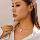 Geometric Pearl Pendant Choker Collar Necklace for Women