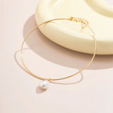 Geometric Pearl Pendant Choker Collar Necklace for Women