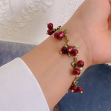 Metal Plant Leaves Blueberry Stone Bracelet Women Jewelry