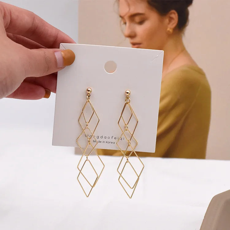 Metal Rhombus Clip On Earrings No Hole Ear Clips Geometry Earrings