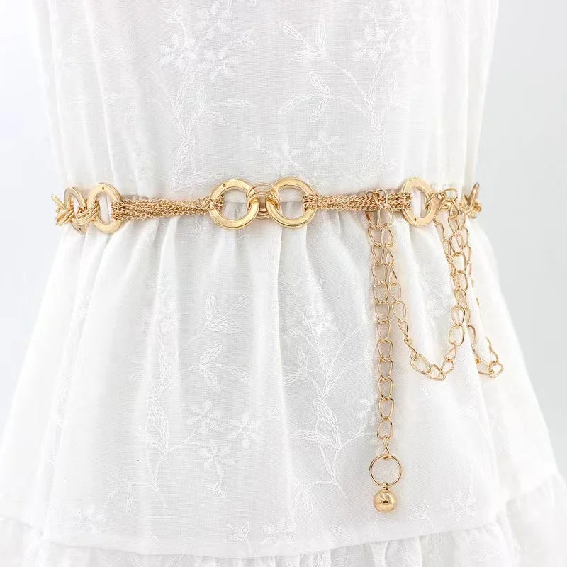 Metal Ring Decorative Waist Chain Belt for Women