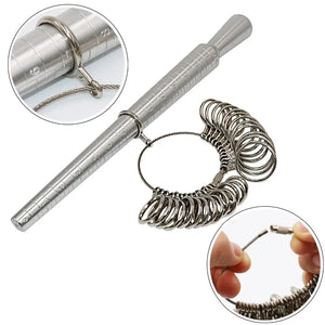Metal Ring Mandrel Sizer Set with Hammer - Finger Sizing US 0-13