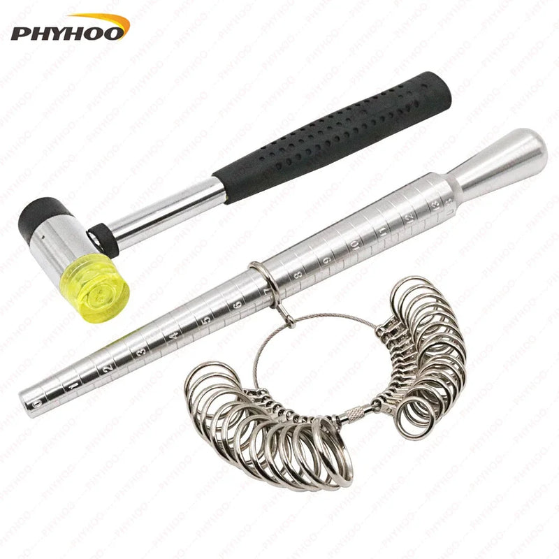 Metal Ring Mandrel Sizer Set with Hammer - Finger Sizing US 0-13