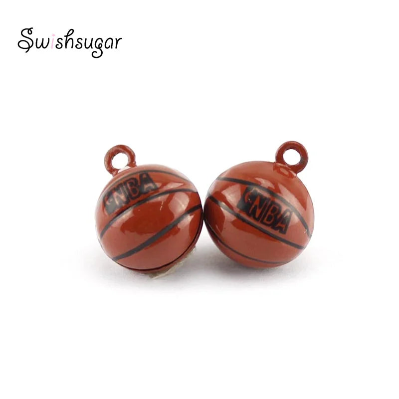 Round Basketball Jingle Bell Charms Pendant Necklace Keychain Bracelet