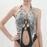 Metal Sequins Tassel Harness Necklace Bra Chain Women Jewelry Bikini Body Chains