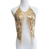 Metal Sequins Tassel Harness Necklace Bra Chain Women Jewelry Bikini Body Chains