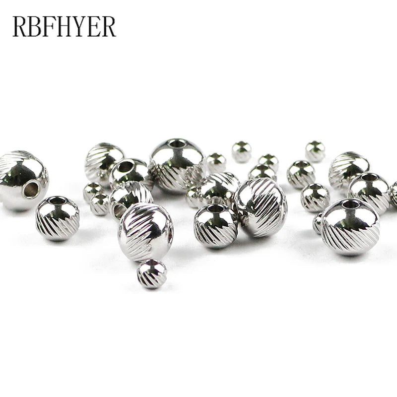 Metal Stripe Round Stainless Steel Spacer Beads 3/4/6/8MM Jewelry Making