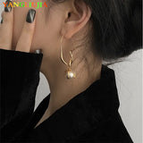 Metal Twisted Line Pearl Earrings Retro Contracted Temperament Earrings